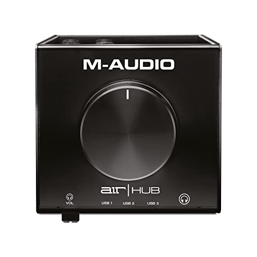 M-Audio AIR HUB - Interfaz de monitorización de audio / tarjeta de sonido USB / USB-C con concentrador de 3 puertos, software, ProTools|First, Eleven Lite, efectos de Avid y Xpand!2 de AIR MusicTech