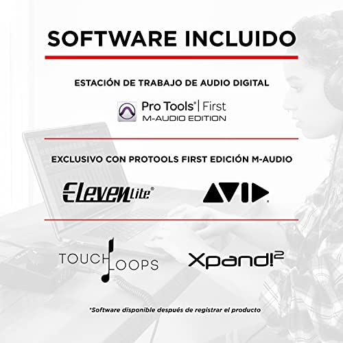 M-Audio AIR HUB - Interfaz de monitorización de audio / tarjeta de sonido USB / USB-C con concentrador de 3 puertos, software, ProTools|First, Eleven Lite, efectos de Avid y Xpand!2 de AIR MusicTech