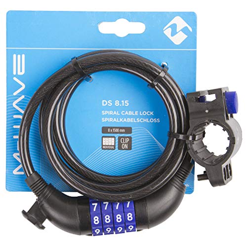 M-Wave Combinación Candado Espiral, Unisex, Negro, 1500 x 8 mm
