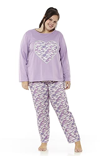 mabel intima Pijama Manga Larga y pantalón Largo Lila Adorno corazón Grande camuflajeTalla 70 50%algodón-50%poliéster