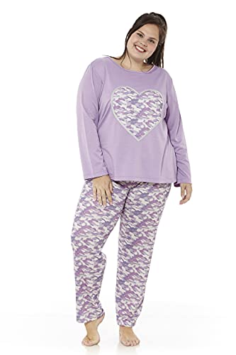 mabel intima Pijama Manga Larga y pantalón Largo Lila Adorno corazón Grande camuflajeTalla 70 50%algodón-50%poliéster