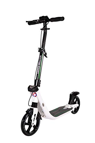 Mad Wheels Big Wheel Kick Scooter Urban Master, Patinete Urbano de Grandes Ruedas de 200 mm, Plegable en 1 Segundo con Freno de Manillar y Doble Suspension para Niños y Adulto (Blanco)