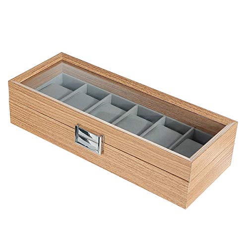 Madera reloj de la joyería de almacenamiento cuadro titular Relojes sostenedor de la exhibición regalo Caso 6 ranuras EDC Artilugio