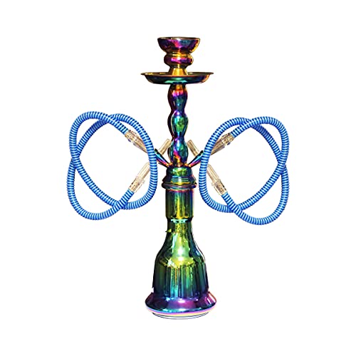 MADGROW. Cachimba Modelo Rainbow. 45 cm. 2 Tubo Flex. Color Metal Iridiscente. Incluimos SÚPER Pack: 10 Pastillas CARBÓN + boquillas XXL + Pinzas con perforador + sartén de carbón