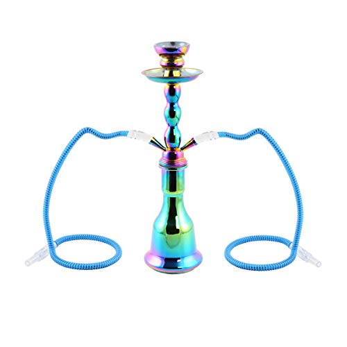 MADGROW. Cachimba Modelo Rainbow. 45 cm. 2 Tubo Flex. Color Metal Iridiscente. Incluimos SÚPER Pack: 10 Pastillas CARBÓN + boquillas XXL + Pinzas con perforador + sartén de carbón