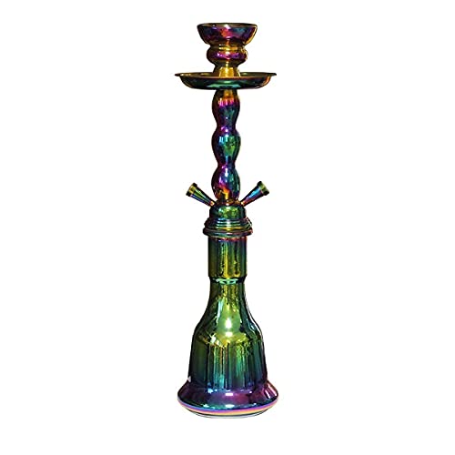 MADGROW. Cachimba Modelo Rainbow. 45 cm. 2 Tubo Flex. Color Metal Iridiscente. Incluimos SÚPER Pack: 10 Pastillas CARBÓN + boquillas XXL + Pinzas con perforador + sartén de carbón