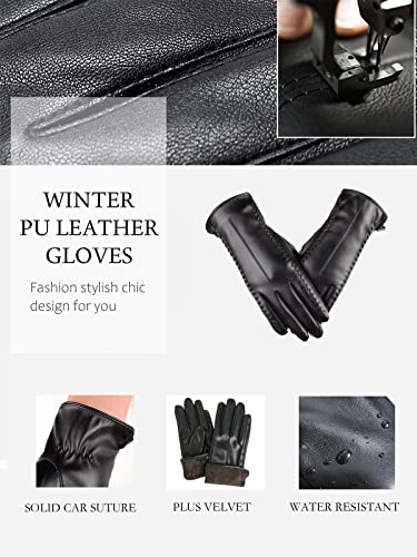 Magicoco Guantes de Invierno para Mujer Pantalla Táctil Cuero de imitaciÓN Forro Polar Térmico Mitones PU Resistente al Agua Señoras Regalo (Rayas, L)