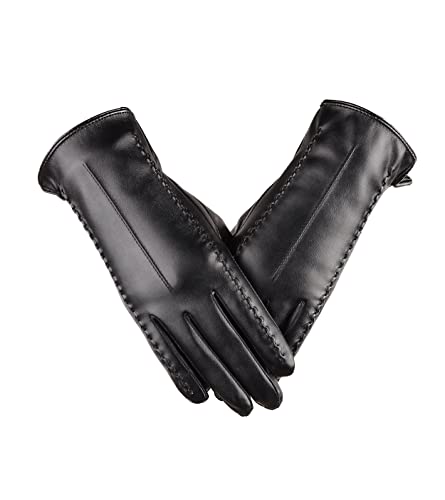 Magicoco Guantes de Invierno para Mujer Pantalla Táctil Cuero de imitaciÓN Forro Polar Térmico Mitones PU Resistente al Agua Señoras Regalo (Rayas, L)