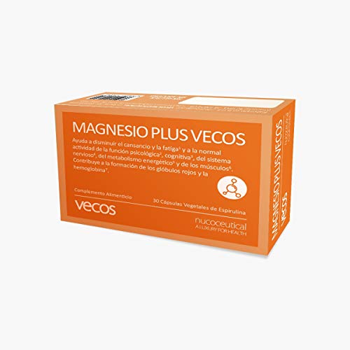 Magnesio con Ácido Fólico y Vitaminas para el Cansancio y la Fatiga - Magnesio Plus Vecos - 30 Cápsulas - Mejora la Actividad de la Función Psicológica y Cognitiva - Complemento Alimenticio