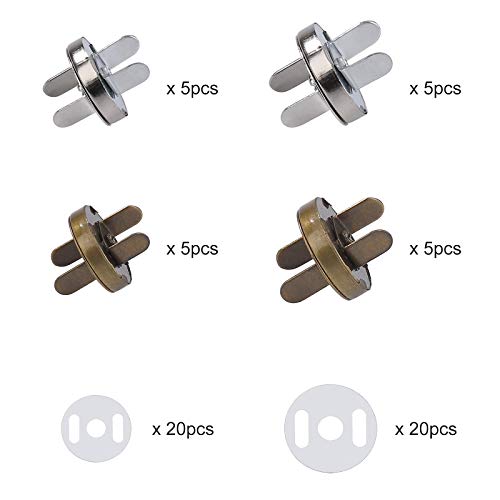 Magnético de Botón de Metal Coser Prendas de Metal Botones 20 Piezas para Coser, Manualidades, Ropa, Bolsos, Álbumes de Recortes - 14mm/ 18mm (Bronce Plateado)