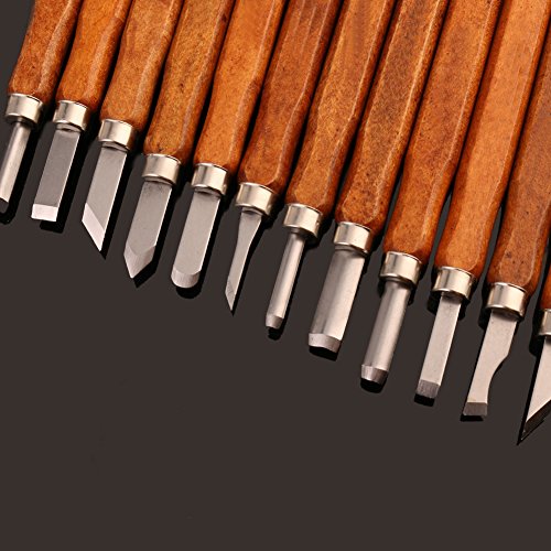 Maike Mall Juego de cinceles - Escultura de cinceles, cuchillo de trinchar hecho a mano para DIY mango de madera de herramientas Wax Carving 12 Pieces