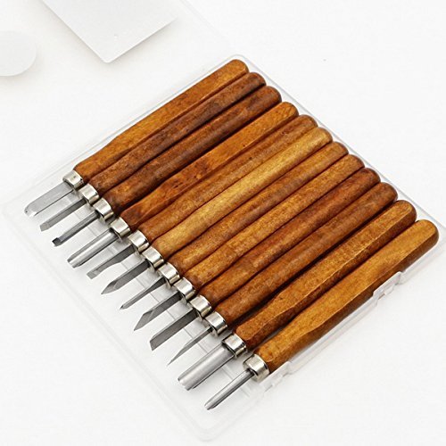 Maike Mall Juego de cinceles - Escultura de cinceles, cuchillo de trinchar hecho a mano para DIY mango de madera de herramientas Wax Carving 12 Pieces