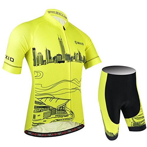 Maillot Ciclismo Hombre, Ropa Ciclismo y Culotte Ciclismo con Culotte Pantalones Acolchado 3D para Deportes al Aire Libre Ciclo Bicicleta, Amarillo, XXL