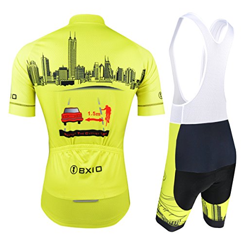 Maillot Ciclismo Hombre, Ropa Ciclismo y Culotte Ciclismo con Culotte Pantalones Acolchado 3D para Deportes al Aire Libre Ciclo Bicicleta, Amarillo, XXL