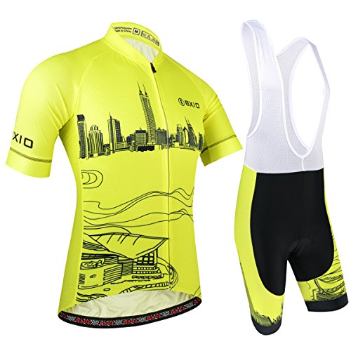 Maillot Ciclismo Hombre, Ropa Ciclismo y Culotte Ciclismo con Culotte Pantalones Acolchado 3D para Deportes al Aire Libre Ciclo Bicicleta, Amarillo, XXL