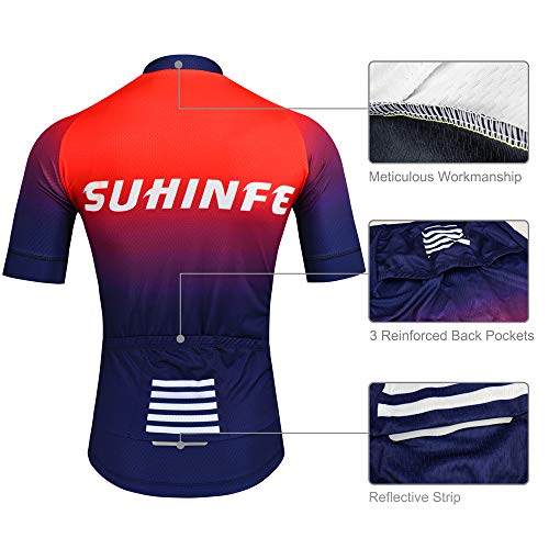 Maillot Ciclismo Hombre Verano, Ropa Ciclismo Manga Corta con Cremallera Completa y 3 Bolsillos Traseros y Culotte Ciclismo para MTB