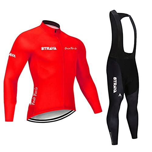 Maillot Ciclismo Hombres Manga Larga Traje Conjunto Ropa Bicicleta Invierno con 9D Acolchado Gel Culotes Pantalones Cortos Ajustados MTB (Red,M)