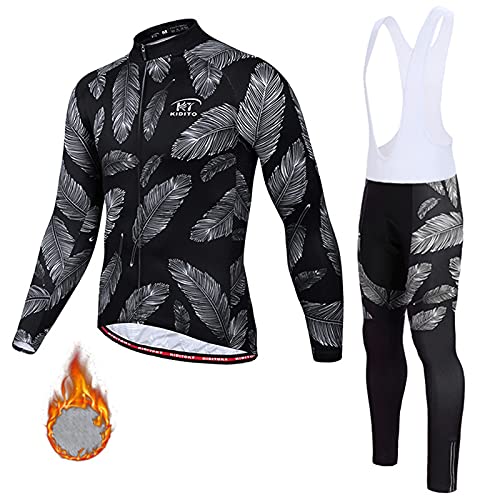 Maillot Ciclismo Invierno para Hombres, Manga Largo Abrigo + Pantalones Ajustados con 3D Acolchado De Gel, Térmico de Lana Anti-Viento, Cómodo Respirable Secado Rápido Antideslizante,A,XS