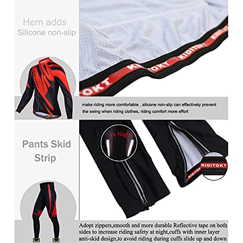 Maillot Ciclismo Invierno para Hombres, Manga Largo Abrigo + Pantalones Ajustados con 3D Acolchado De Gel, Térmico de Lana Anti-Viento, Cómodo Respirable Secado Rápido Antideslizante,A,XS