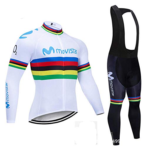 Maillot Ciclismo Manga Larga,Maillot Ciclista Manga Larga Bicicleta Montaña Equipo Profesional Tour Francia, Modelos Primavera Y Otoño, Más Traje Ciclismo Con Pechera Invierno Terciopelo-Blanco 1_S