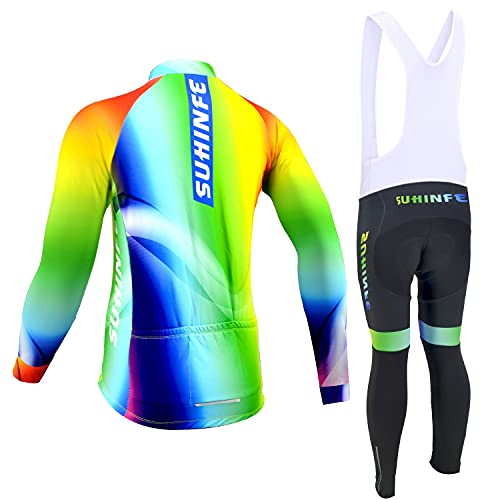 Maillot Ciclismo Mujer Invierno, Ropa Ciclismo Manga Larga con Forro Polar Térmico en y Pantalones Ciclismo de Alta Elasticidad para Bicicleta Carretera y Bicicleta Montaña, Arcoíris, M