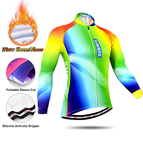 Maillot Ciclismo Mujer Invierno, Ropa Ciclismo Manga Larga con Forro Polar Térmico en y Pantalones Ciclismo de Alta Elasticidad para Bicicleta Carretera y Bicicleta Montaña, Arcoíris, M