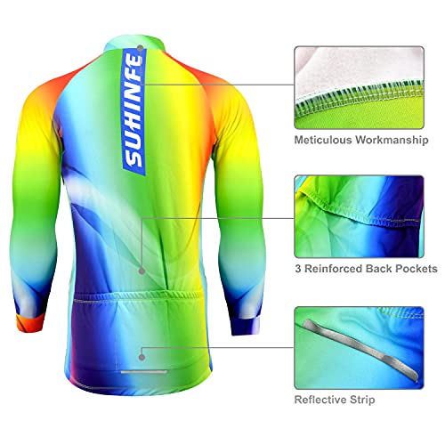 Maillot Ciclismo Mujer Invierno, Ropa Ciclismo Manga Larga con Forro Polar Térmico en y Pantalones Ciclismo de Alta Elasticidad para Bicicleta Carretera y Bicicleta Montaña, Arcoíris, M