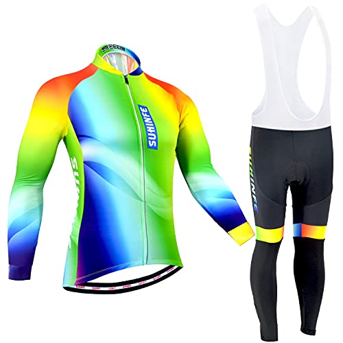 Maillot Ciclismo Mujer Invierno, Ropa Ciclismo Manga Larga con Forro Polar Térmico en y Pantalones Ciclismo de Alta Elasticidad para Bicicleta Carretera y Bicicleta Montaña, Arcoíris, M