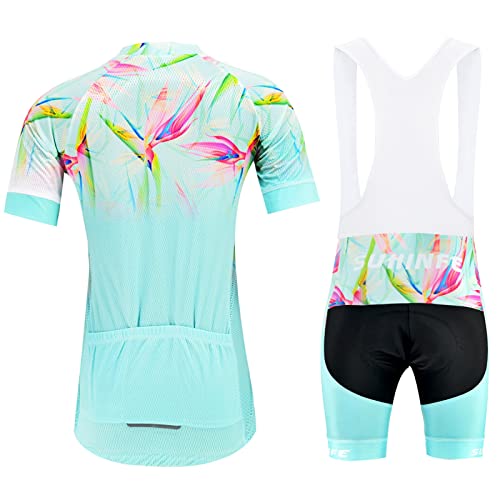 Maillot Ciclismo Mujer Verano, Transpirable y de Decado Rápido Ropa Ciclismo y culotescon Tira Reflectante y Bolsillos Traseros para MTB