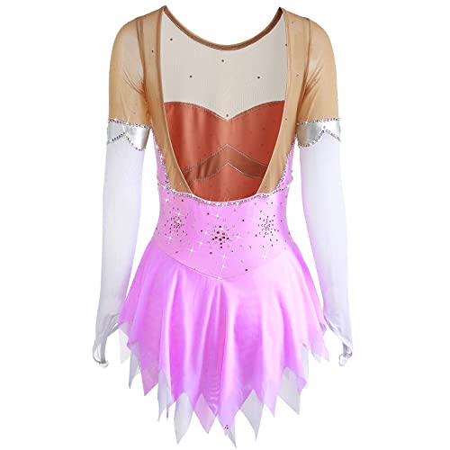 Maillot de gimnasia rítmica, para niñas y mujeres, manga larga, equipo deportivo, spandex, alta elasticidad, profesional, transpirable, color lila, 12 años