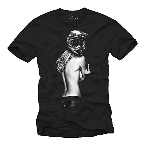 MAKAYA Ropa de Moto Hombre - Camiseta Motocross - Chica con Casco Moto Integral Negra L