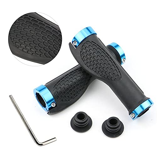 Manillar Puños Bicicleta BMX,Puños Manillar Goma Antideslizante Ergonomicos, Empuñadura BMX,Manillar de Bicicleta Doble Bloqueo,Antideslizante Caucho Puños (Azul)