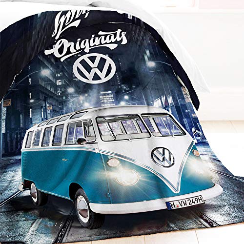 Manta de forro polar grande VW Volkswagen Bulli T1 azul 130 x 170 cm Camper-Van California Bus Auto Car Manta Manta Manta Manta Manta para el salón Manta Manta de peluche para el hogar 087