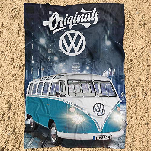 Manta de forro polar grande VW Volkswagen Bulli T1 azul 130 x 170 cm Camper-Van California Bus Auto Car Manta Manta Manta Manta Manta para el salón Manta Manta de peluche para el hogar 087