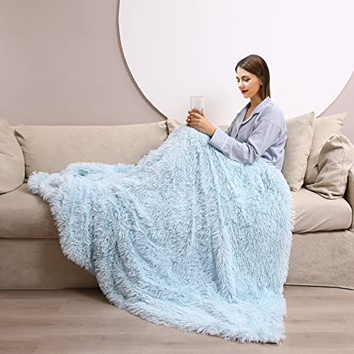 Manta Pelo, Manta Sofa Largo Mullida Súper Suaves y Cálidas, Manta Peluche PV y Franela de Doble Cara, Manta para Sofa, Cama, 130x160cm, Azul Claro