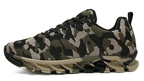 MAOGO Zapatillas de correr para hombre, zapatillas de deporte al aire libre, zapatillas de camuflaje, zapatillas deportivas para hombres, Verde 1, 42 EU