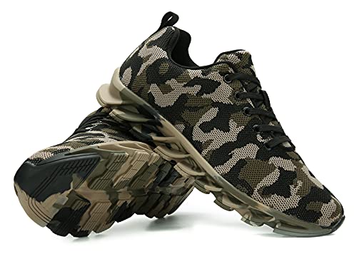 MAOGO Zapatillas de correr para hombre, zapatillas de deporte al aire libre, zapatillas de camuflaje, zapatillas deportivas para hombres, Verde 1, 42 EU