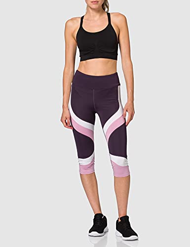 Marca Amazon - AURIQUE Mallas de Deporte Combinadas Cortas Mujer, Morado (Nightshade/White/Mauve Mist), 42, Label:L