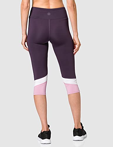 Marca Amazon - AURIQUE Mallas de Deporte Combinadas Cortas Mujer, Morado (Nightshade/White/Mauve Mist), 42, Label:L