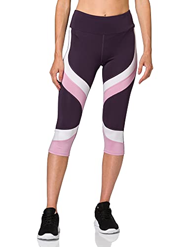 Marca Amazon - AURIQUE Mallas de Deporte Combinadas Cortas Mujer, Morado (Nightshade/White/Mauve Mist), 42, Label:L