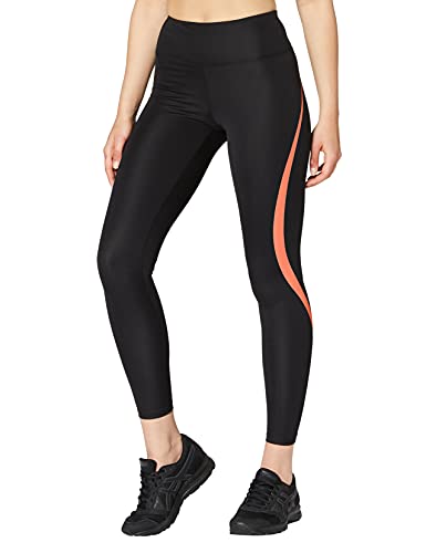 Marca Amazon - AURIQUE Mallas de Deporte Tiro Alto Mujer, Negro (Black/Geranium), 42, Label:L