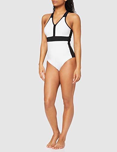 Marca Amazon - AURIQUE Monokini Deportivo Mujer, Blanco (White/Black), S, Label:S