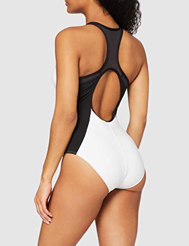 Marca Amazon - AURIQUE Monokini Deportivo Mujer, Blanco (White/Black), S, Label:S