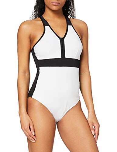 Marca Amazon - AURIQUE Monokini Deportivo Mujer, Blanco (White/Black), S, Label:S