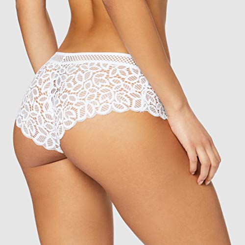 Marca Amazon - IRIS & LILLY Culotte de Crochet y Encaje Mujer, Pack de 2, Blanco (White), L, Label: L