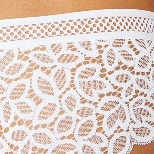 Marca Amazon - IRIS & LILLY Culotte de Crochet y Encaje Mujer, Pack de 2, Blanco (White), L, Label: L