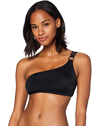 Marca Amazon - IRIS & LILLY Parte de Arriba de Bikini asimetrico Mujer, Multicolor (Negro), M, Label: M