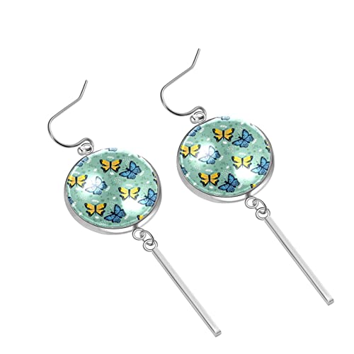 Mariposas Amarillas Azules Sobre Fondo Verde Pendientes colgantes para mujeres, niñas, cumpleaños, Navidad, amigos, regalo