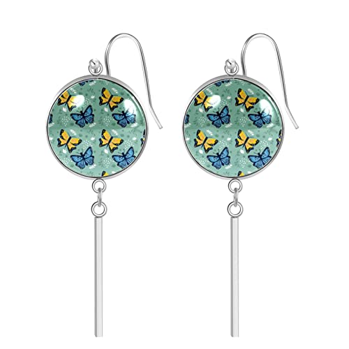 Mariposas Amarillas Azules Sobre Fondo Verde Pendientes colgantes para mujeres, niñas, cumpleaños, Navidad, amigos, regalo