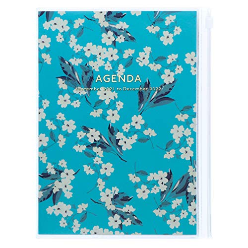 MARK'S 2021/2022 Taschenkalender A5 vertikal, Flower Pattern // Turqoise